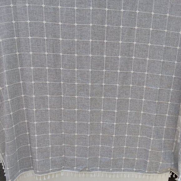 Farmhouse Shower Curtain 72 x 71.5 Gray Linen Boho Large White Check Fringe NEW - Picture 11 of 14